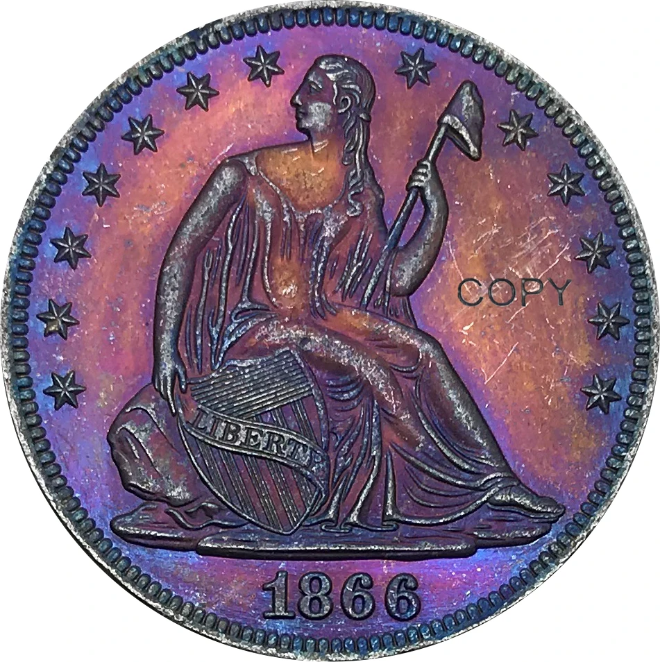 Соединенные Штаты Америки 1866 полдоллара сидя Liberty No девиз медная Посеребренная копии монет