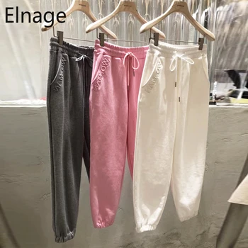 

Spring Korean Lace Up Elastic Waist Sweatpants Casual Pants Drawstring Loose Cotton Wide Legs Trousers Spodnie Dresowe Damskie