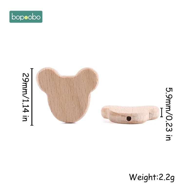 Bear Bead Bopoobo 10 шт., бусины из натурального дерева с мишками для изготовления ювелирных изделий, прорезыватель из буковой древесины, сделай сам, пустышка, клипсы, цепочки, Детские Прорезыватели для зубов - Цвет: Bear Bead