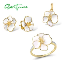 Rainmarch набор украшений для женщин 925 пробы серебро белая Орхидея серьги с цветочным кулоном кольцо набор ювелирных украшений ручной работы эмаль