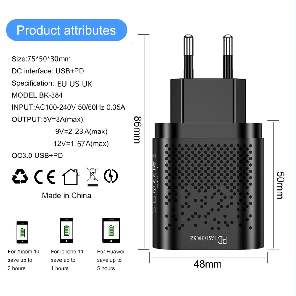 USB C PD кабель Type с функцией быстрой настенное зарядное устройство адаптер