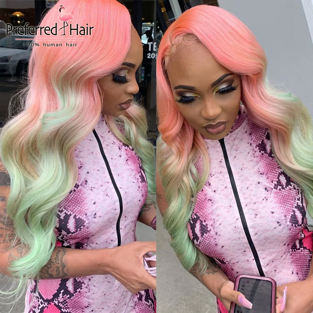 

Preferred Body Wave Ombre Blonde Highlight Wig Yellow Pre Plucked 13x6 Lace Front Human Hair Wigs Remy Brazilian Hair Wigs