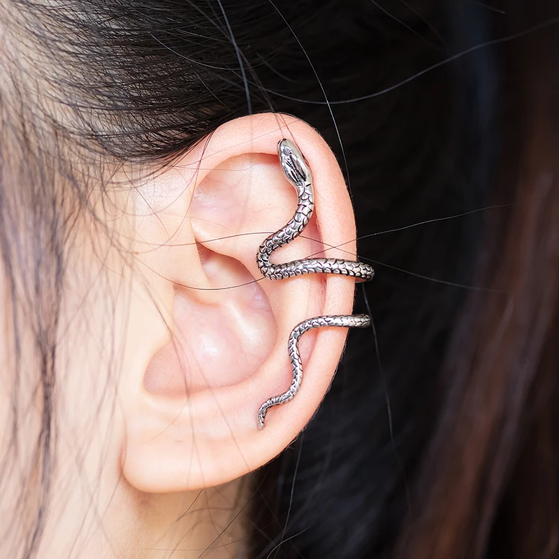 1PC Brass Snake Earing Clips Without Piercing Punk Non Pierced Clip Earrings Ear Cuffs Women Men Black Fake Piercing Jewelry ear clip earrings clip earrings ear clip ear accessories