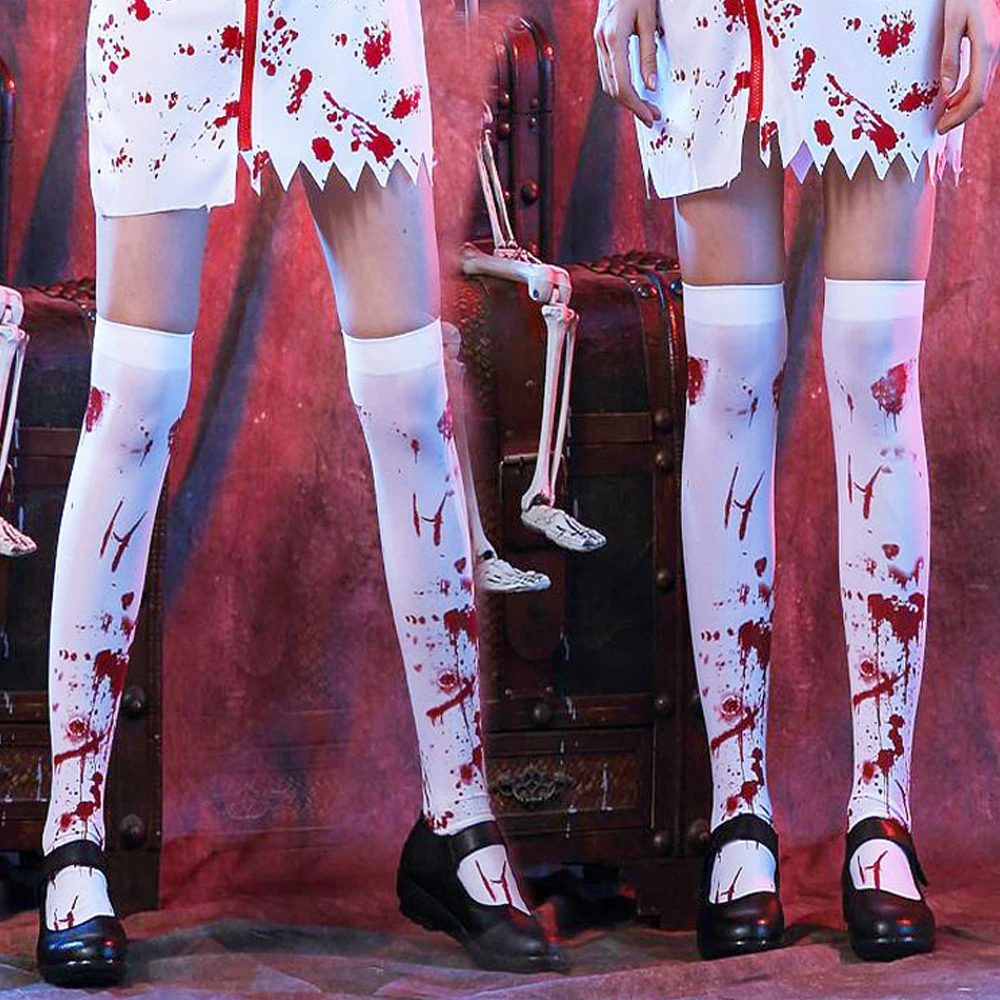 Женский костюм на Хэллоуин для маскарада, карнавала, косплей, фестиваль ужасов, летучей мыши, скелета крови, женские чулки выше колена