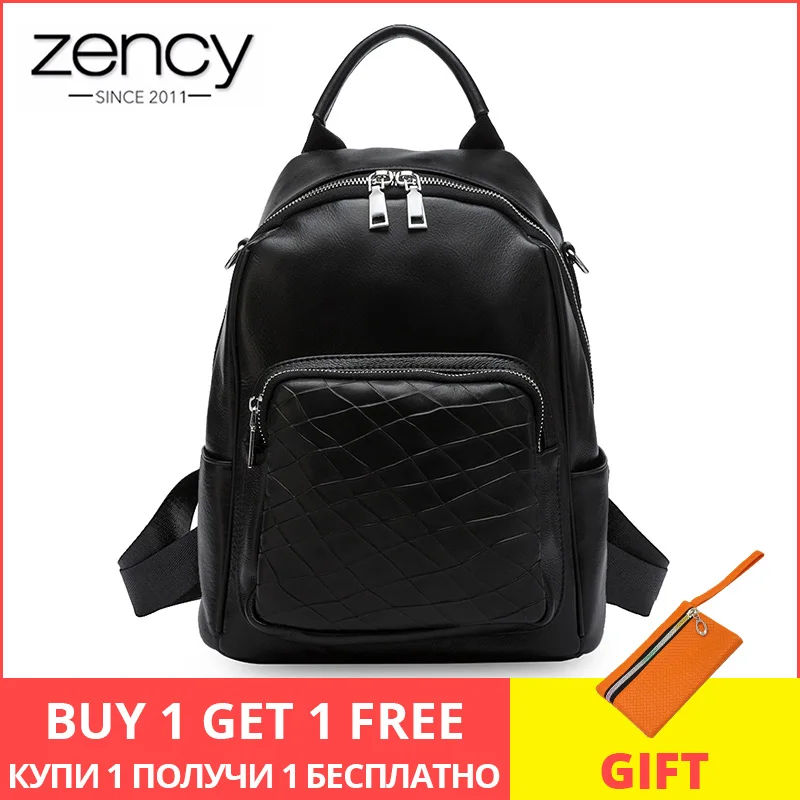 

Zency 100% Genuine Leather Daily Casual Women Backpack High Quality Big Travel Bags Preppy Style Student Schoolbag Black Beige