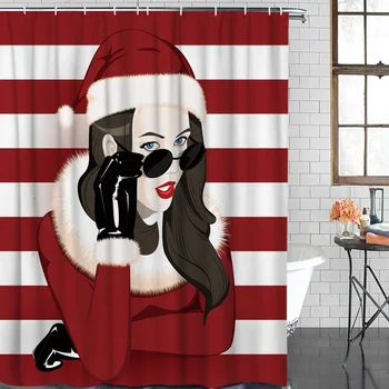 

Waterproof Polyester Fabric Shower Curtain Christmas Theme Girl Pattern Shower Curtain