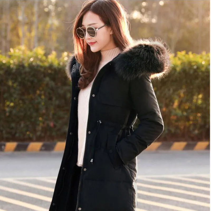 

Big fur collar women's mid-length down jackets autumn and winter clothing women's fit body thickened ladies jackets Large size