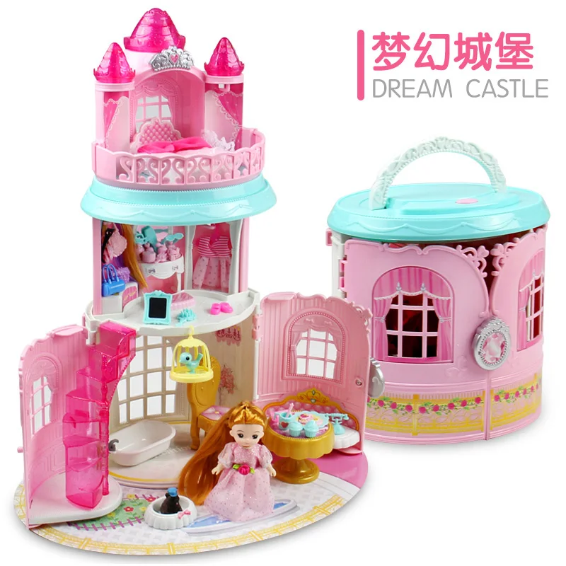 Dream Castle 1 doll Кукольный дом, сумка для рук, аксессуары, милая мебель, миниатюрный кукольный домик, подарок на день рождения, домашняя модель, игрушечный дом, кукольные игрушки для детей - Цвет: Dream Castle 1 doll