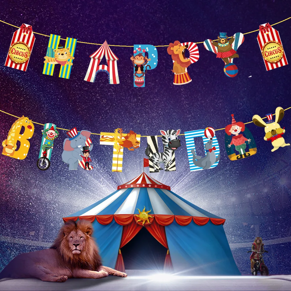 Party Decorations Birthday Banner Birthday Streamers Cartoon Animal Baby Shower Happy Birthday Banner Carnival Circus Theme Birthday Party Decoration Kids Party Favors