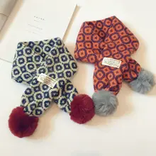 Прямая поставка; ; Корейский детский шарф с геометрическим рисунком; плюшевый вязаный шарф с перекрестным воротником; мягкий теплый шарф на шею; Nov.27