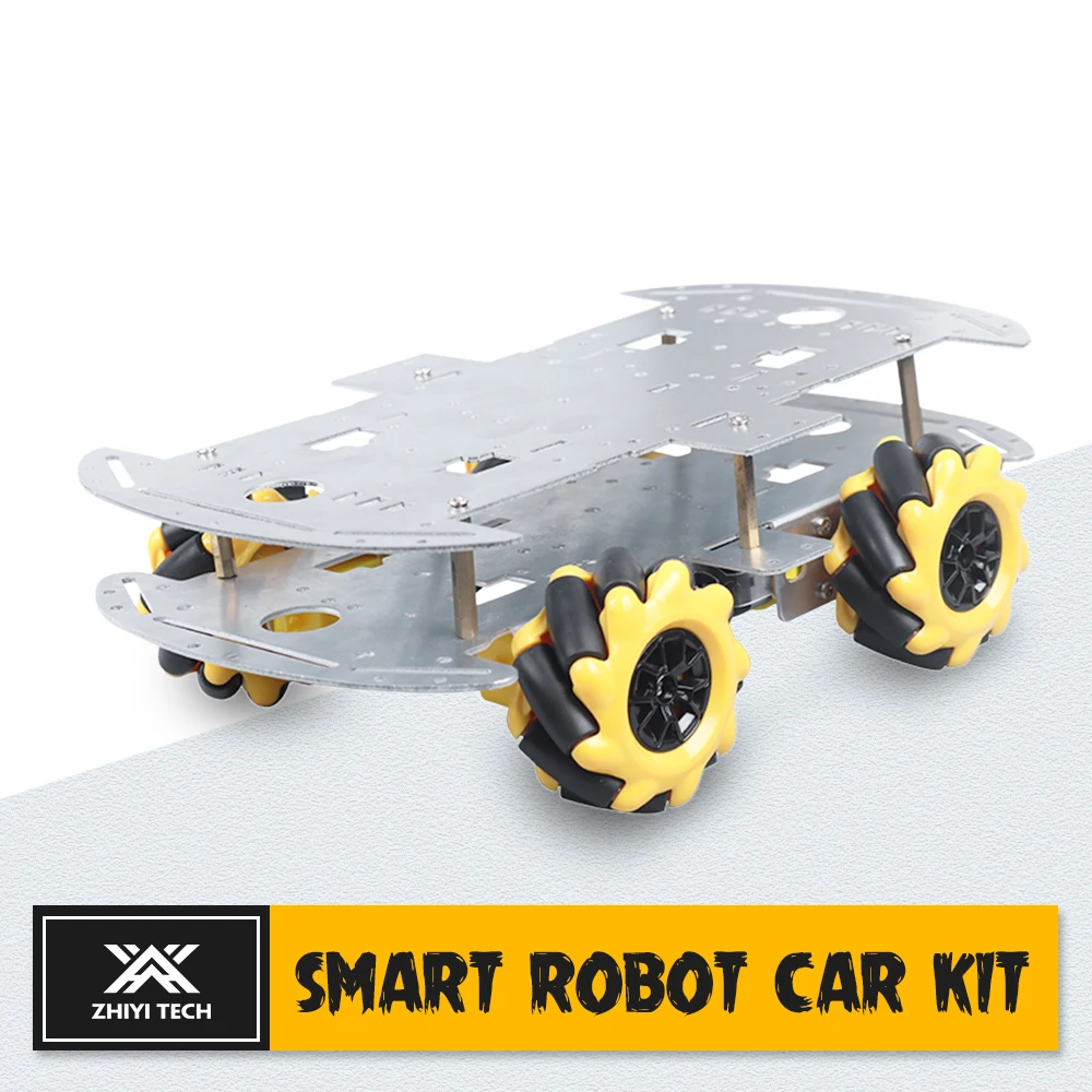 Zhiyitech McNamum Wheel Aluminum Car DIY Ultrasonic Intelligent Obstacle Avoidance Robot 4WD Double Chassis Kit for Arduino | Электронные