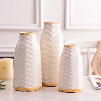 

White Ceramic Flower Vase Bamboo Design Vase Home Desktop Flower Container Dried Floral Arrangement 11.8/9.8/7.8 inch