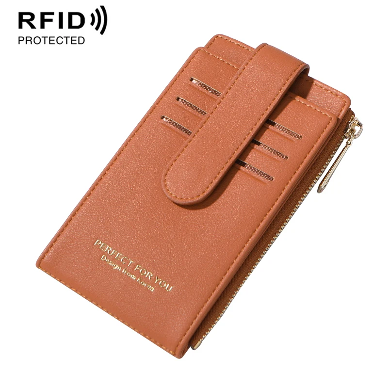 Многофункциональные женские кошельки противоугонные RFID портмоне ID держатель плотная большой вместимости цвет длинный кошелек с молнией женский клатч - Цвет: Коричневый