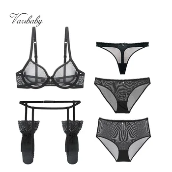 

Varsbaby sexy new arrival 6 pcs bras+panties+garters+stockings+thongs+high-waist briefs B C D bra set
