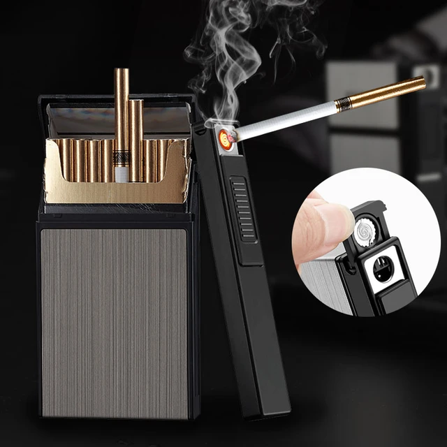 Étui de rangement pour tabac, porte-Cigarette en tungstène, allume-cigare  en métal, boîte avec allume-cigare électronique USB - AliExpress