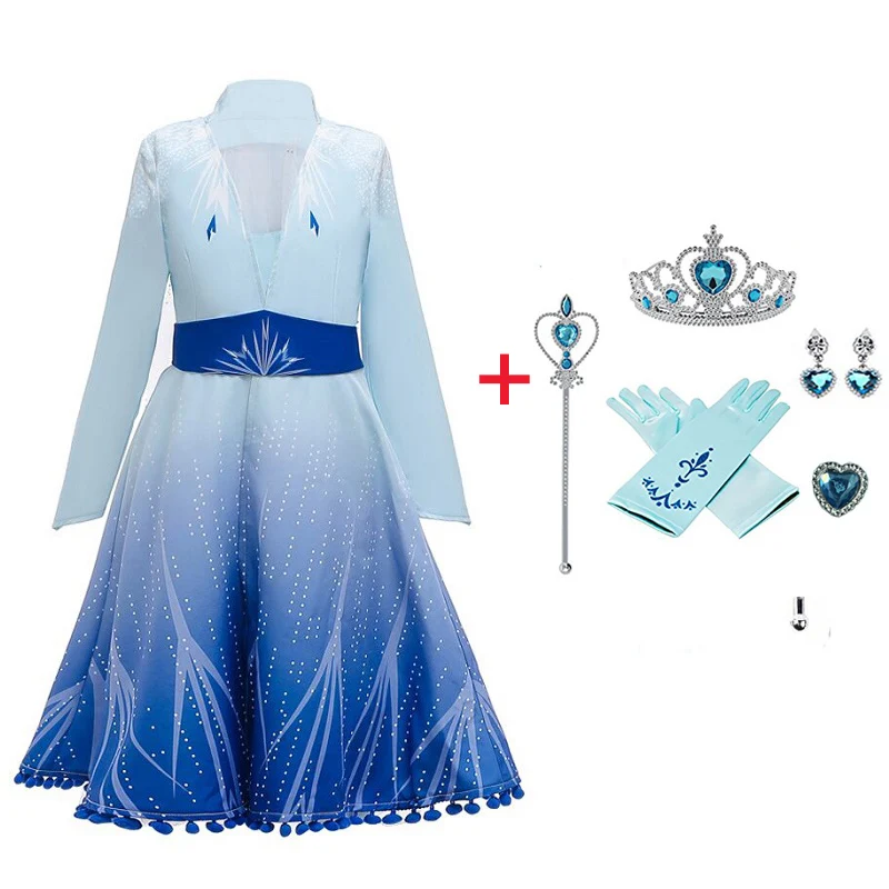 blue set «Холодное сердце» 2 Косплэй queen Платье Анны и Эльзы принцессы карнавальный вечерние костюмы Праздничное платье для девочек Дети Красивая одежда Костюмы От 4 до 9 лет - Цвет: blue set