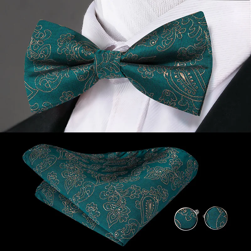 BD-3023, Hi-Tie, шелковые, для взрослых, мужские подтяжки, набор, кожа, металл, 6 зажимы подтяжек, модные, зеленые с пейсли, эластичные, свадебные подтяжки для мужчин