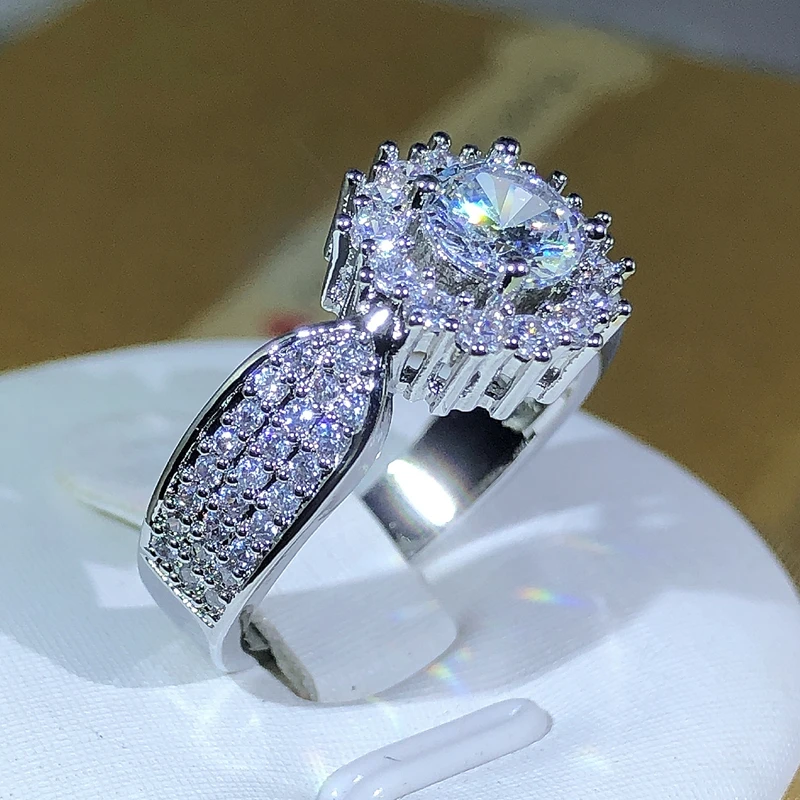 silver rings silver ring Classic Many Prong Main White Zircon Ring 925 Silver Ladies Party Cookic Party Jewelry Gift