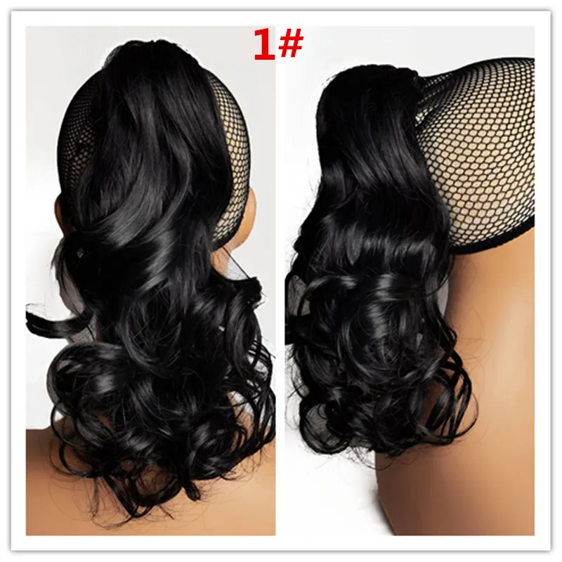 SuQ Long Curly Hair Extensions Ponytail Hair 14Inch Claw Clip On Wavy Heat Resistant Synthetic Pony Tail Fake Hairpiece