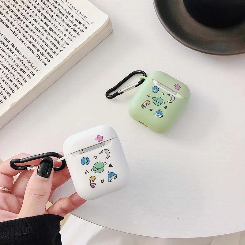 Чехол Space Planet для airpods 1 2, беспроводной чехол для телефона с bluetooth, мягкий гелевый Чехол из ТПУ с карабином air pods, чехол