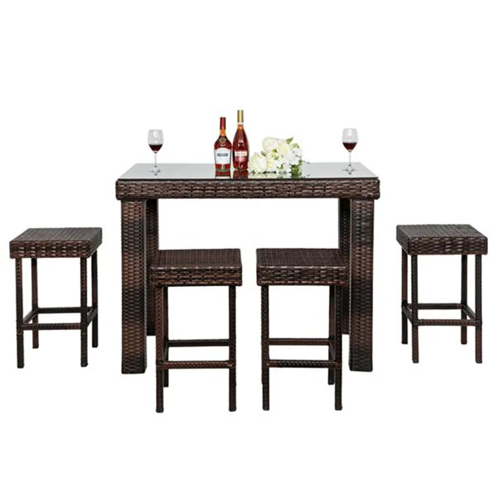 

Bar Stool-Table and Chair Set of 5 Brown Gradient
