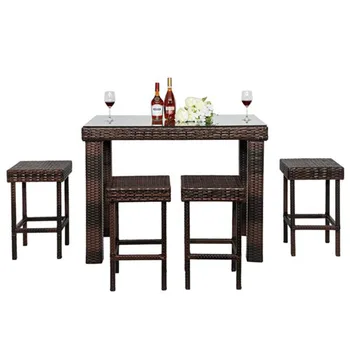 

Bar Stool-Table and Chair Set of 5 Brown Gradient