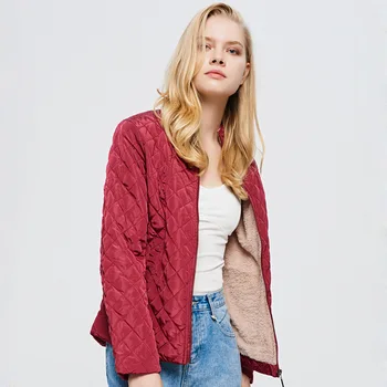 

New Solid Color Thin Cotton Clothing Coat Keep Warm Standing Collar Long Sleeve Waist Slim Zipper Closure Winter Coat Wholesale