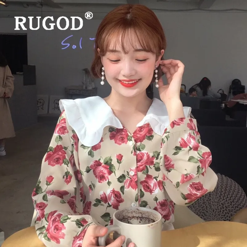 Женская однобортная блузка RUGOD Элегантная с розами и оборками на воротнике