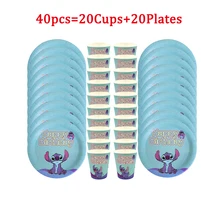 

40/60/80Pcs Lilo & Stitch Kids Birthday Party Decorations Blue Theme Disposable Tableware Paper Cups Plate Baby Shower Supplies
