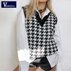 Черно-белый клетчатый свитер Vangull, жилет, Женские Повседневные вязаные пуловеры, Женский Осенний жилет в Корейском стиле, свободный свитер, топы ► Фото 1/6