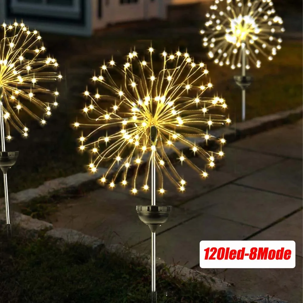 Solar LED Firework Lights Outdoor Waterproof Dandelion Lamp For Garden Lawn Landscape Christmas Fairy | Лампы и освещение