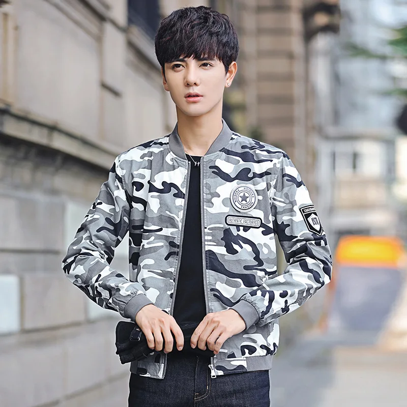 

Spring And Autumn New Style Men Baseball Collar Camouflage Pure Cotton Coat Youth Origional Hong Wave Jacket Men's