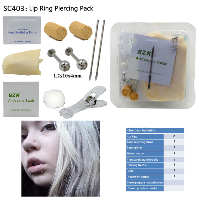Pack Disposable Sterile Medical Body Piercing Kit Ear For Nose Nipple Belly Navel Septum Piercer Tool Machine Kit Piercing