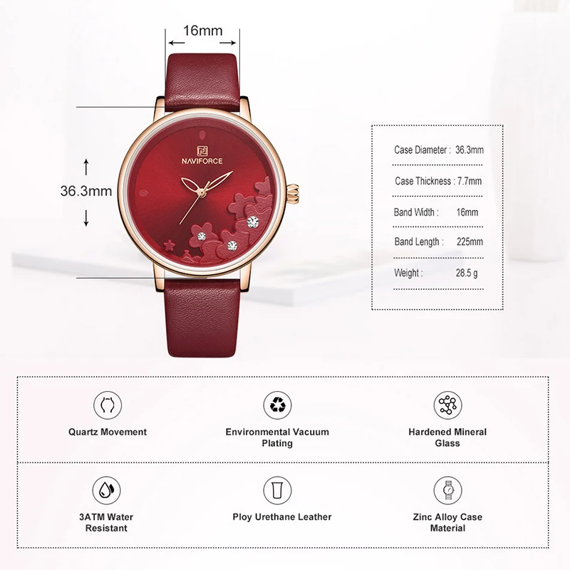 Cena NAVIFORCE zegarek dla kobiet wodoodporne skórzane zegarki luksusowy kwiat zegarek kwarcowy kobieta zegar Reloj Mujer Charms panie prezent