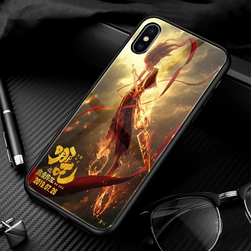 Милый мультяшный чехол для iPhone XS Max XR 6 6s 7 8 Plus X NEZHA, эксклюзивные чехлы из закаленного стекла, чехлы, подарок