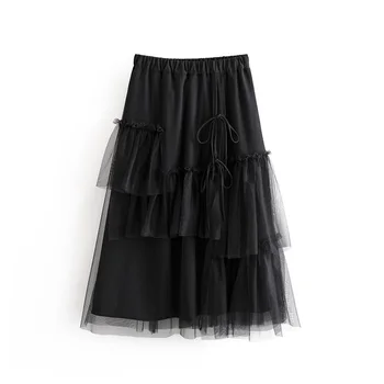 

Autumn 2019 New Women's Fashion Irregular Medium-long High-waist Black Mesh Skirt Slimming Medium-long Half-length Skirt