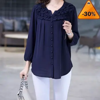 

women 2020 Blouse Plus size 5XL Loose womens tops and blouses o-neck chiffon print shirt summer Blouse