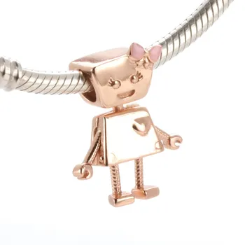 

Original 925 Sterling Silver Bead Rose Gold Robot Bella Beads Fit Pandora Women Bracelet & Necklace Diy Jewelry