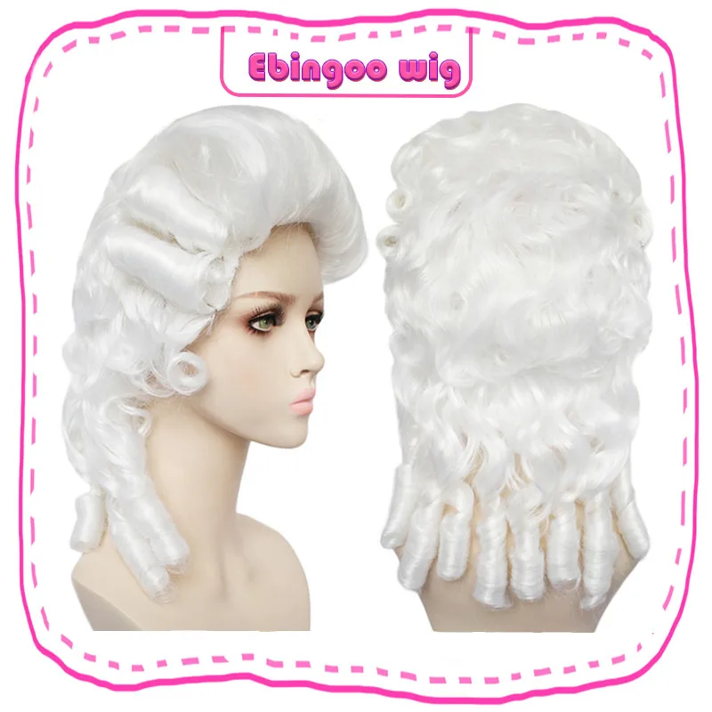 Ebinoo White Lawyer Wig Baroque Curly Colonial Female Lawyer Judge Deluxe Historical Costume Synthetic Cosplay Wig for Halloween