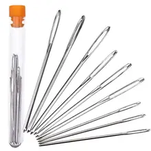 9 Pçs/set Grande Olho Agulhas De Metal Knitting Crochet Gancho Conjunto com o Caso do Ponto da Cruz Acessórios de Costura DIY