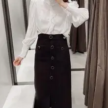 Осенние женские миди юбки с высокой талией и пуговицами, повседневные зимние юбки в стиле ретро, плотные твидовые юбки с карманами