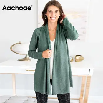 

Aachoae Casual Sweater Women Pure Long Sleeve Cardigan Coat 2020 Autumn Knitted Jumper Cardigan Plus Size Outerwear Womens Tops