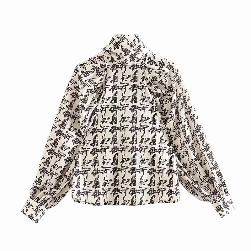 Женская винтажная блузка-кимоно со стоячим воротником и складками, с пышными рукавами, с принтом, женские рубашки с дырками сзади, повседневные деловые блузы, топы LS6019