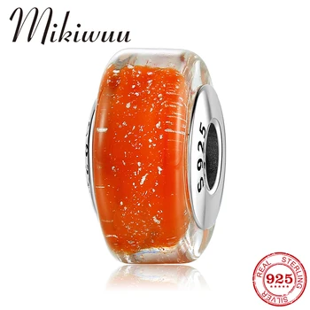 

925 Sterling Siler Orange Round Murano Glass Beads for Jewerly Making fit Original Pandora Charm Bracelets Silver 925 Jewelry