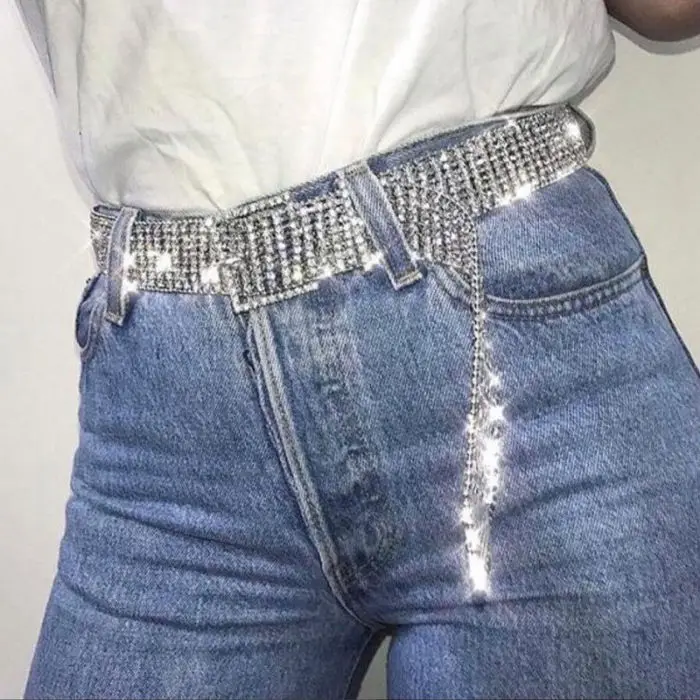 Sabuk Pinggang Rantai Lebar Glitter 