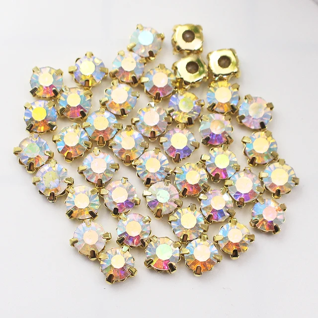 3mm-8mm Claw Cup Crystals Strass Flatback Round Stones Non Hotfix Silver Base Sew On Rhinestones For Clothes DIY Needlework Gems CrystalAB-G