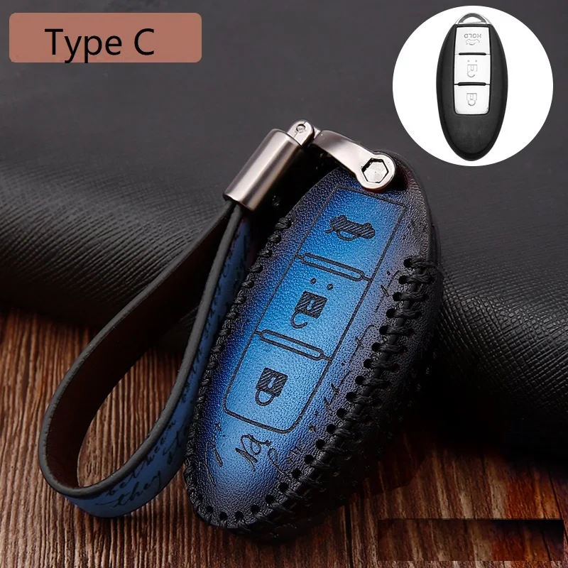 Type C blue Чехол ключа дистанционного управления автомобилем чехол Брелок для Nissan Qashqai J10 J11 X-Trail t31 t32 пинает Tiida Pathfinder Murano Note, Juke - Название цвета: Type C blue