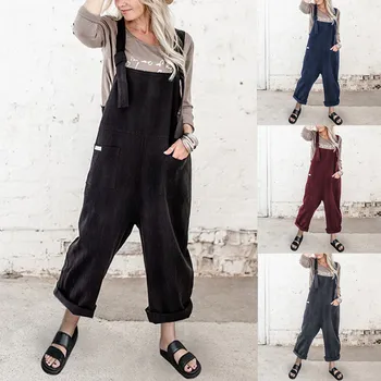 

2020 New Suspender Rompers Womens Jumpsuit Fashion O-neck Camisole Rompers Playsuit Solid Pockets Overalls Long Playsuits @45