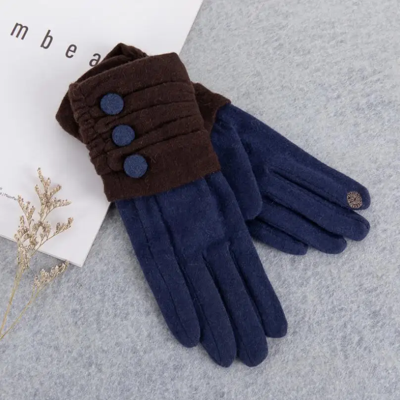 3 buckle Blue coffee YRRETY Зима Весна бисерные Гипсофилы перчатки Твердые шерстяные перчатки для женщин Наручные сенсорный экран митенки, перчатки женские перчатки - Цвет: 3 buckle Blue coffee