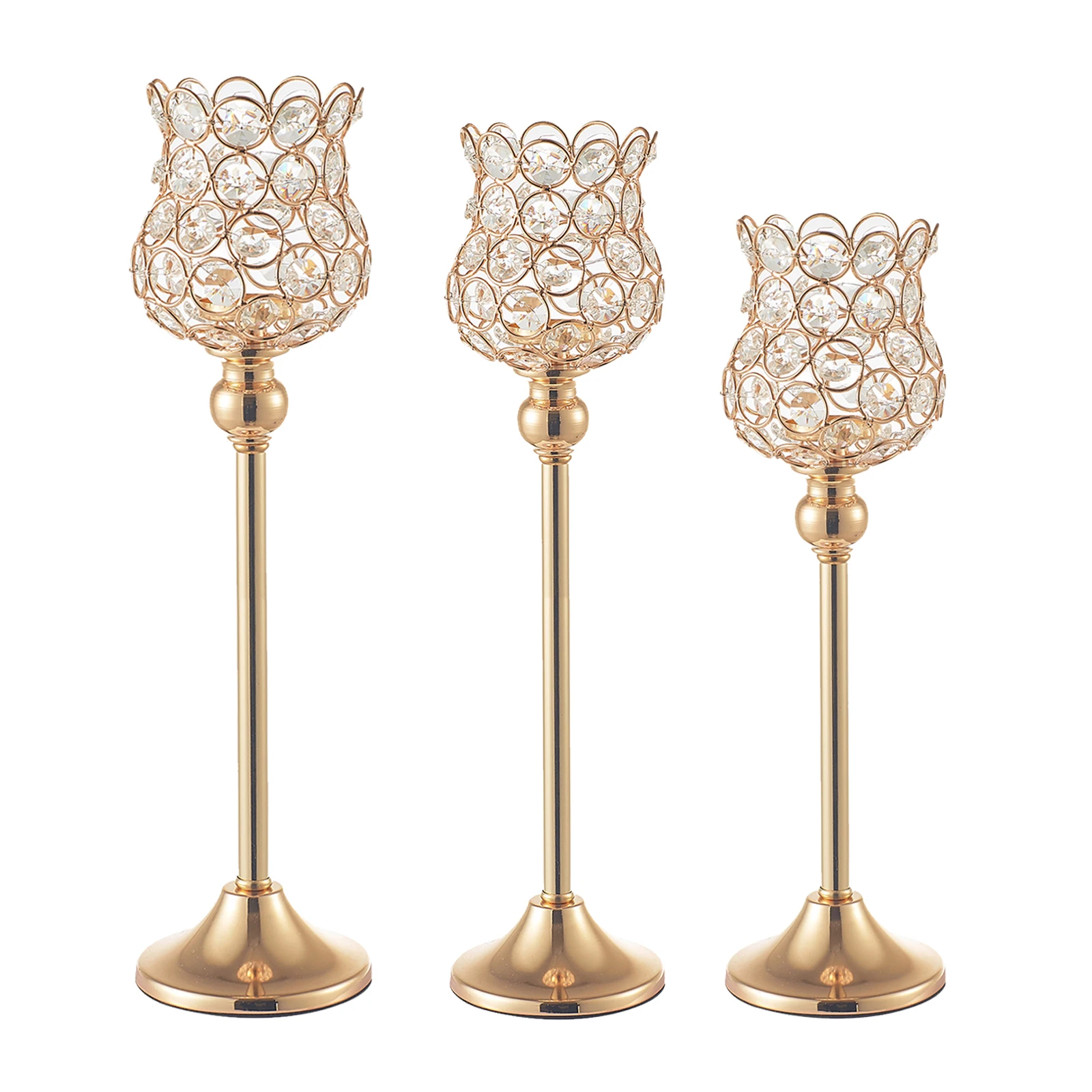 Vintage Crystal Tea Light Candle Holder Gold Wedding Dinner Table Flameless Candelabra Pillar Candlesticks Party Candles Lantern